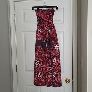 Marimekko/Anthropolgie Brown/Pink Floral Print Strapless Dress Size 6